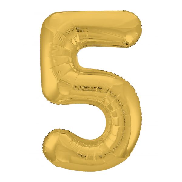 картинка Шар фольгированный с клапаном (40''/102 см) цифра 5, Золото от магазина 2 Жирафа