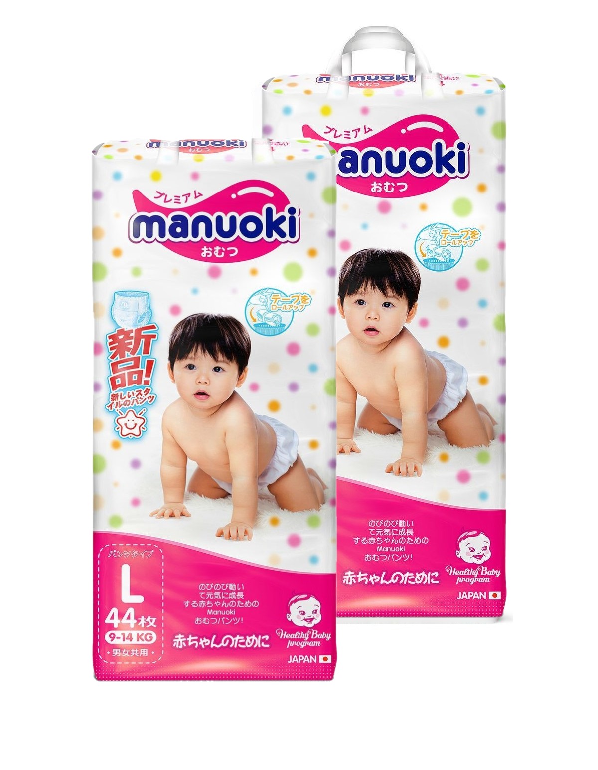 картинка  Manuoki (Мануоки) Подгузники-трусики L 9-14 кг (2 упаковки по 44 шт) от магазина 2 Жирафа