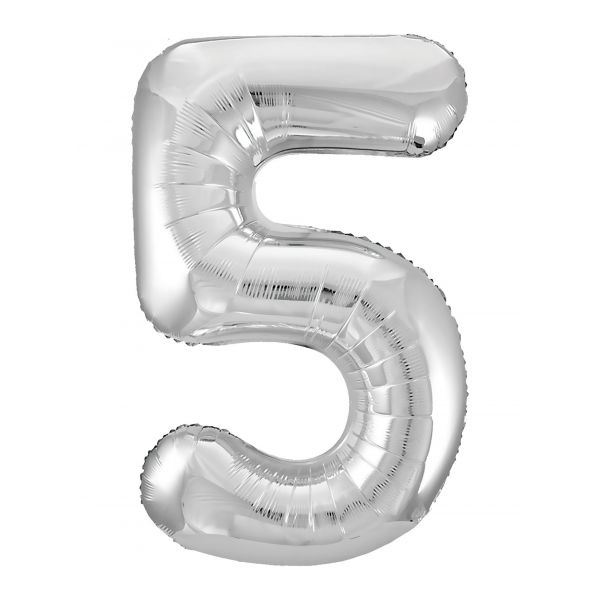 картинка Шар фольгированный с клапаном (40''/102 см) цифра 5, Серебро от магазина 2 Жирафа
