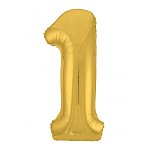 Шар фольгированный с клапаном (40''/102 см) цифра 1, Золото