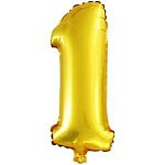 Шар фольгированный с клапаном (16''/41 см) Мини-цифра, 1, Золото